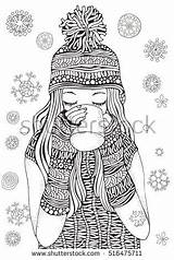 Coloring Illistration Designlooter Winter Vector Snowflakes Drawn Gifts Illustration Hand Adult Book Girl sketch template