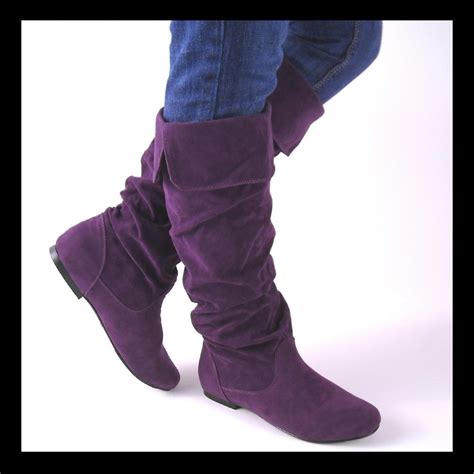 new purple knee high womens slouch boots