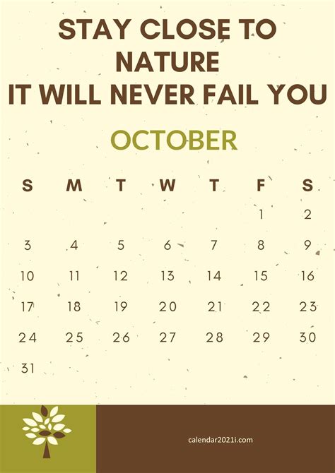 October 2021 Motivational Calendar With Quotes And Sayings Free