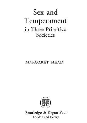 Sex And Temperament In Three Primitive Societies Margaret Mead Free