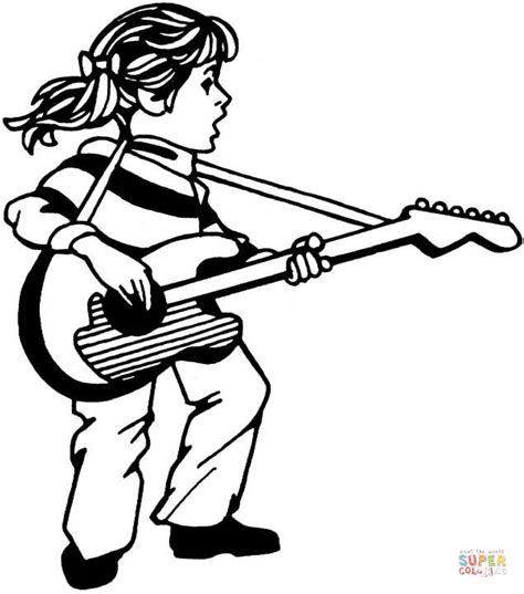 girl plays guitar  sings coloring page  printable coloring pages