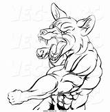 Lineart Aggressively Mascot Punching Muscular sketch template