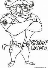 Zootopia Chief Bogo Coloring Pages Printable Printables Lightning Mcqueen Cars Kids Freekidscoloringpage sketch template