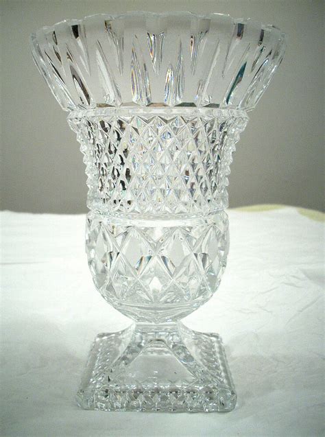 Vintage Diamond Point Cut Glass Crystal Vase Ebay