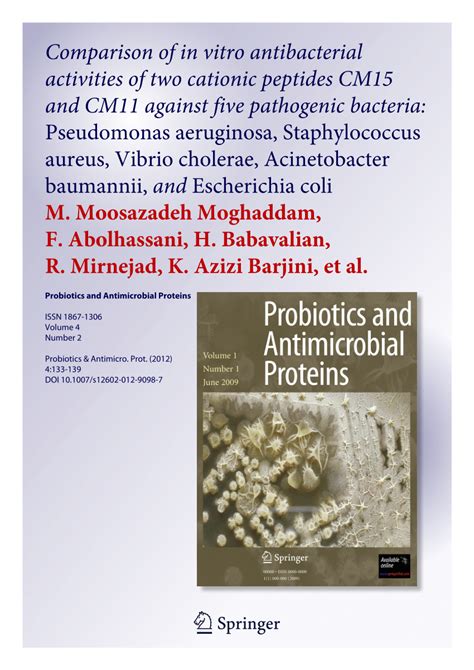 comparison   vitro antibacterial activities   cationic peptides cm  cm