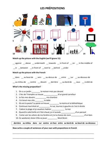 french prepositions teaching resources