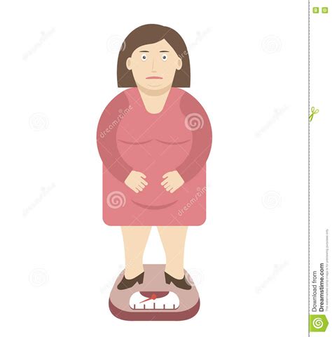 Fat Woman On The Weight Scale Stock Vector Illustration