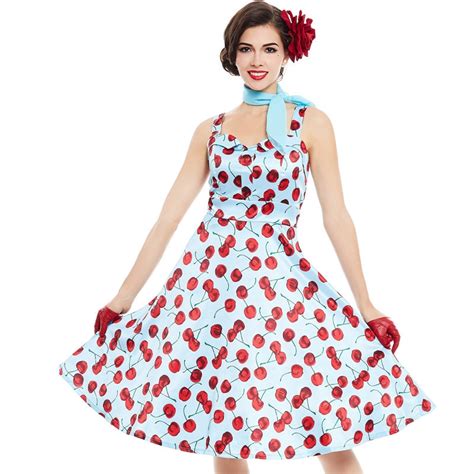 vintage dress style floral print summer cherry rockabilly