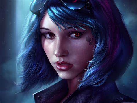 Fantasy Girl Face Blue Hair Illustration Desktop Wallpaper