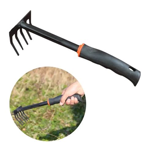pc small garden steel mini rake rubber handle short firm grip  prong