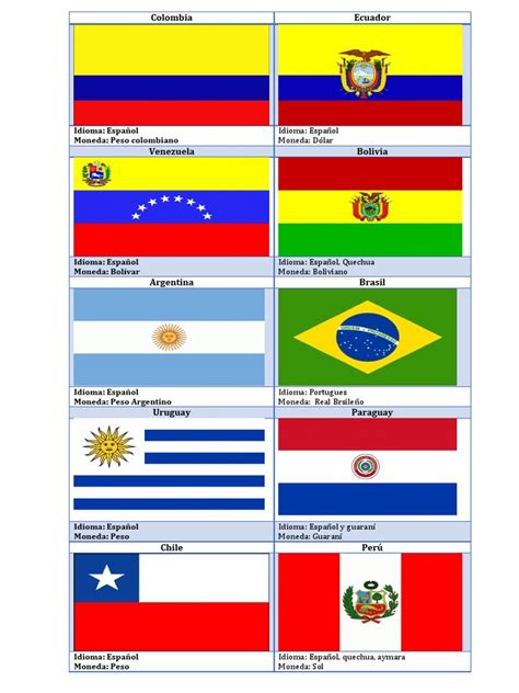 Bandera Idioma Y Moneda De America Del Sur