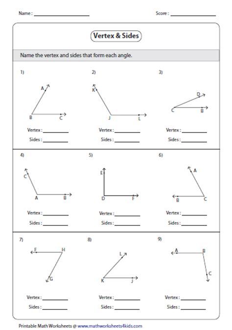 Identifying Parts And Naming Angles Worksheets