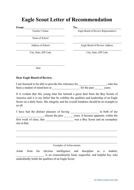 eagle scout letter  recommendation form onvacationswallcom