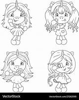 Coloring Baby Cute Unicorns Vector Girls sketch template