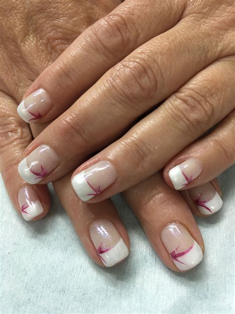 pink accented pearl white french gel nails gel nail designs gel