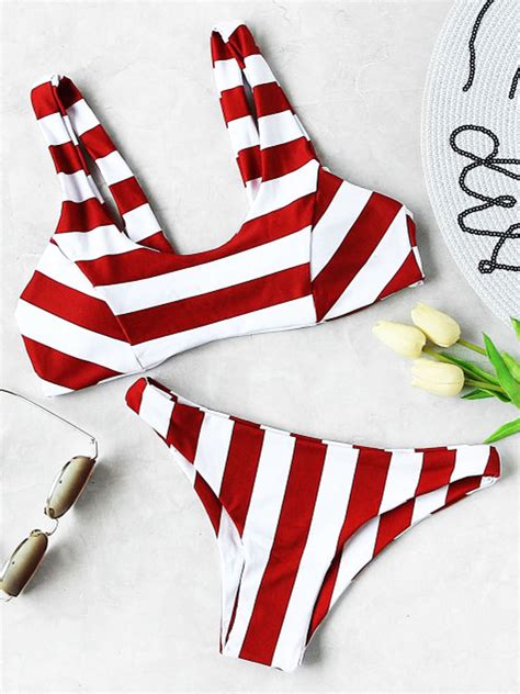 white red stripe fresh bikini suits summer swim suits vintage bikini