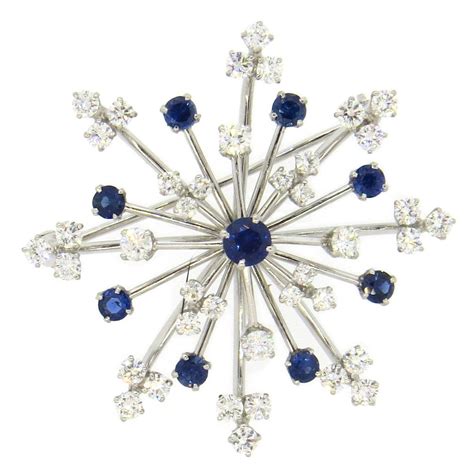 fine sapphire diamond platinum snowflake brooch pin at 1stdibs