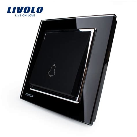 buy  shipping livolo  doorbell switch black crystal glass panel ac