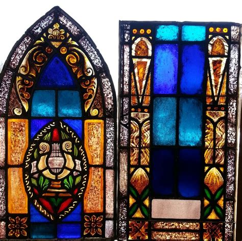 Antique Painted Stained Glass Leaded Gothic Window