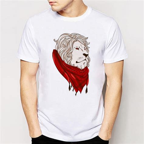 summer cool white cartoon printed t shirts for men lion harajuku
