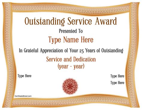 long service award certificate template  template