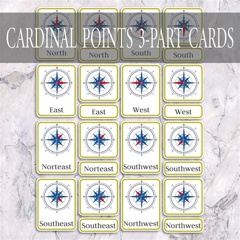 cardinal points  part flash cards montessori toddler etsy