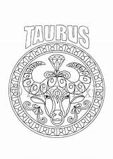 Taurus Zodiac Horoscope Mandalas Signos Colorir Zodiaco Mewarn11 Knutsels Aquarius Tauro Vendido sketch template