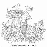 Coloring Birdhouse sketch template