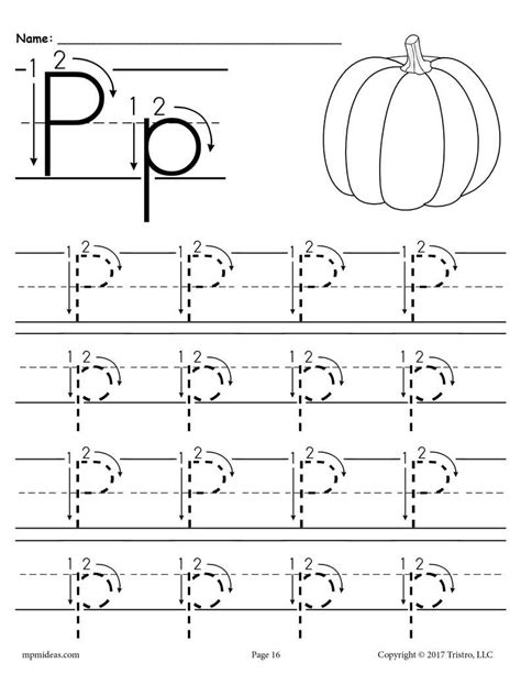 printable letter p tracing worksheet  number  arrow guides