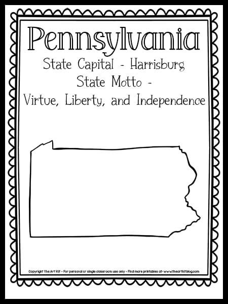 pennsylvania state outline coloring page  printable  art kit