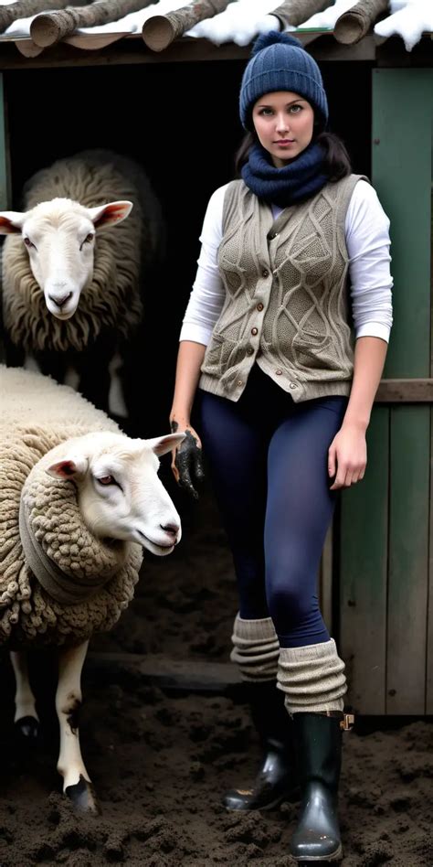 Russian Farm Girl Tending To Sheep In Winter Wonderland Muse Ai