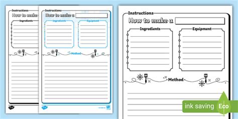 writing instructions blank recipe activity sheet twinkl