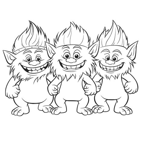 cartoon trolls  cute coloring page outline sketch drawing
