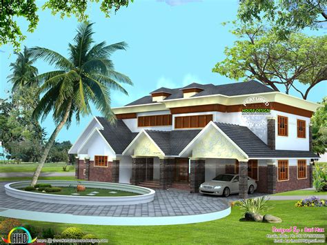 Big Luxurious Modern Style Slope Roof Home Kerala Home