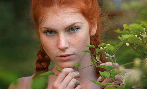 2048x1250 face redhead braid green eyes model girl freckles