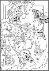 Coloring Adult Pages Tattoos Woman Tattooed Back Adults sketch template
