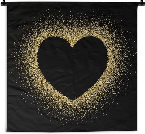 bolcom wandkleed goud gouden hart op een zwarte achtergrond wandkleed katoen  cm