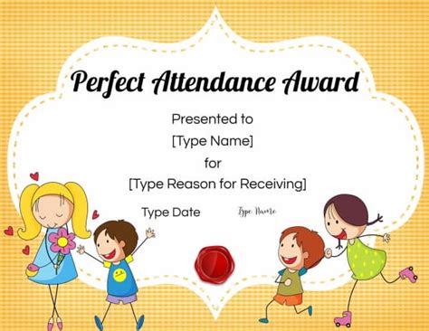 editable  printable perfect attendance award