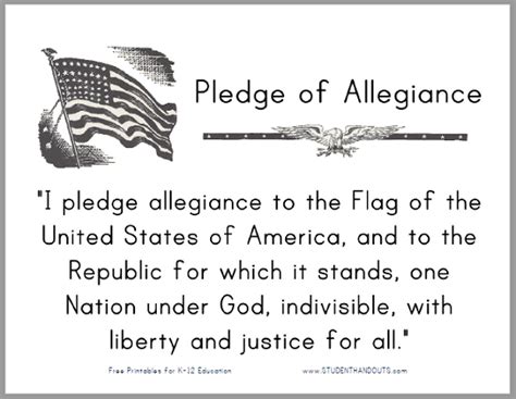pledge  allegiance printable sign  classrooms student handouts
