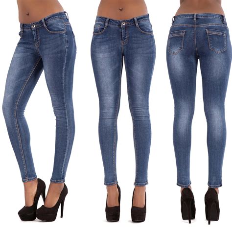womens ladies sexy high waist blue skinny jeans stretch denim pants