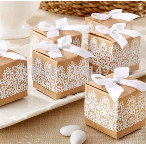 Size 5 5 5cm Print Lace Kraft Paper Box Diy Wedding T Favor Boxes