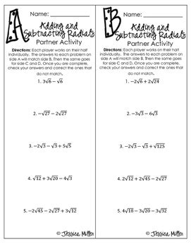 adding  subtracting radicals  creating  smiles tpt