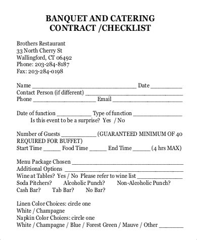 sample catering contracts   ms word