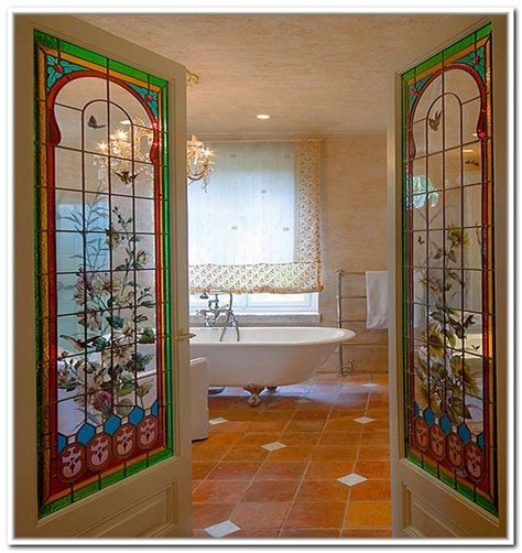Interior French Doors Stained Glass With Colorful Glass