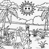 Kids Coloring Drawing Sun Outline Pages Scenery Activities Seashore Color Printable Beach Playgroup Summer Tropical Children Playing Drawings Print Building sketch template