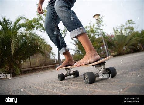 girl  skateboard barefoot stock photo alamy