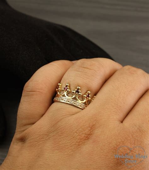 crown wedding band crown gold ring crown ring  princess etsy