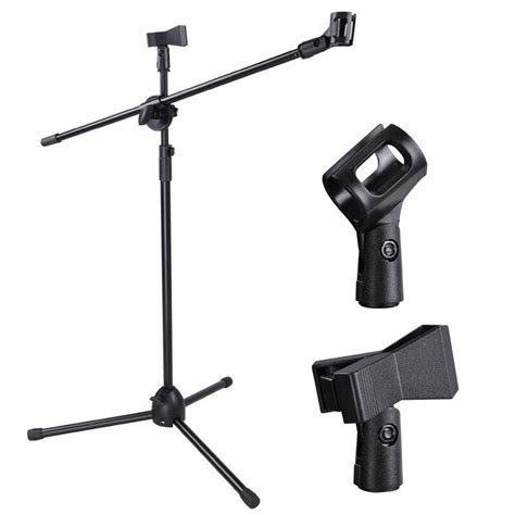 universal floor tripods metallic support metal adjustable double headed mic clip microphone