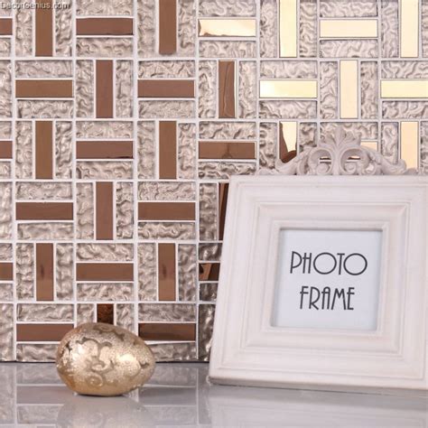 Gold Square Mixed Strip Glass Floor Tile Home Decoration Stainless