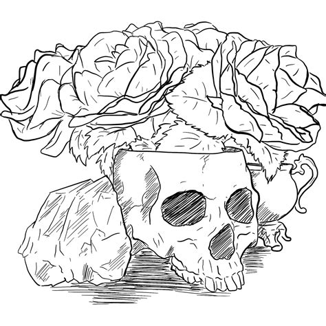 flower skull  printable coloring page downloadable etsy